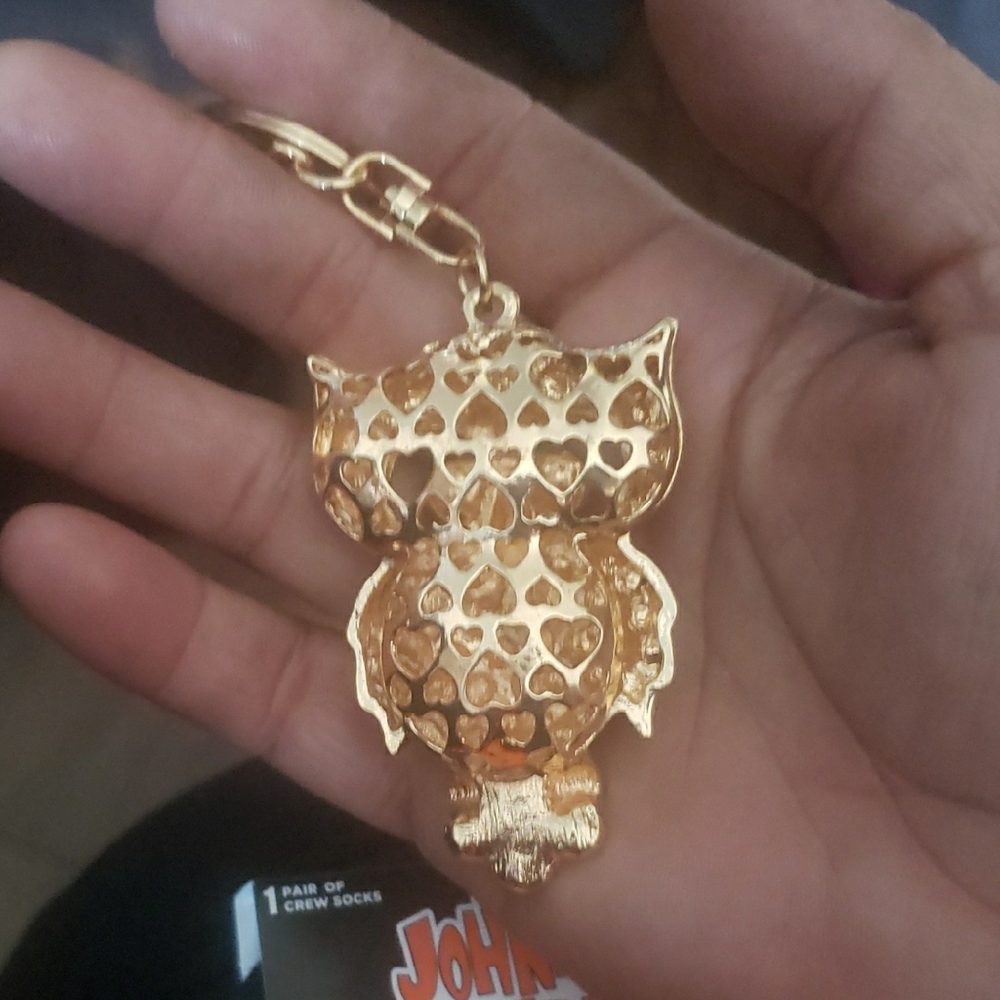Pink and Gold Owl Keychain - Picture 2 of 5